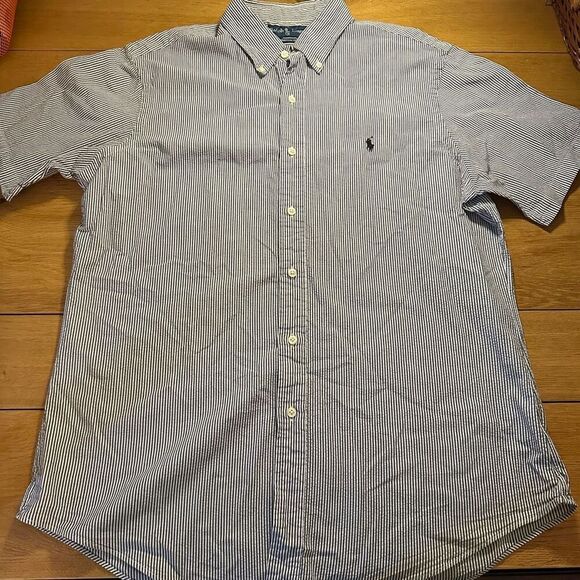 Ralph Lauren seersucker button up shirt custom fit large - Picture 1 of 9